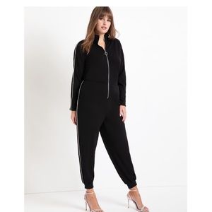 Eloquii Black Zip Up Jumpsuit Tracksuit Rhinestones Crystals Bling Plus Size 18